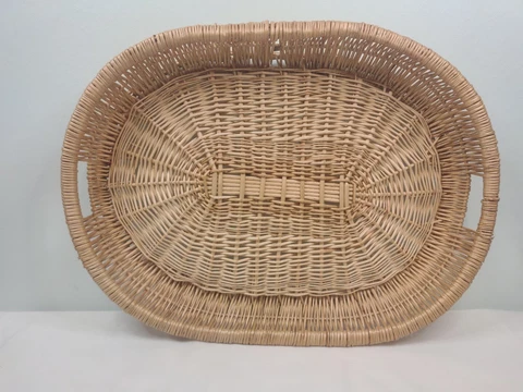 Large Low Oval Woven Wicker Basket Tray With Handles 22"x16"x2.5" Cover