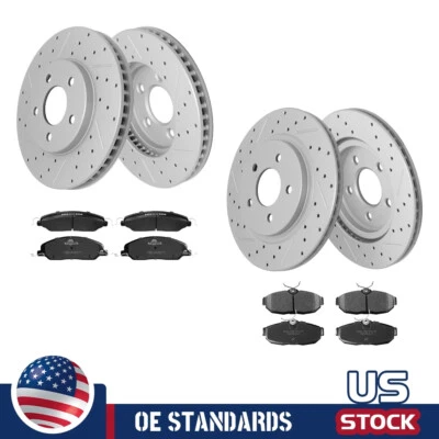 Pastillas de freno de cerámica rotores de disco perforados delanteros traseros para Ford Mustang 2005-2010 Foto 1 de 4