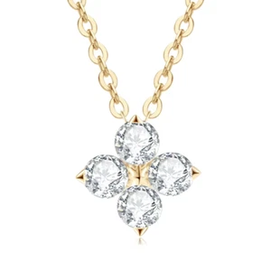 925 Sterling Silver Choker Necklace D Color Moissanite Four-leaf Flower Pendant  - Picture 1 of 15