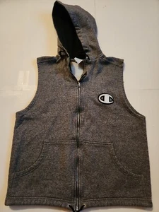 Vintage Champion Sweatshirt Hoodie Sleeveless Zip Up Gray Spell Out Logo Mens M - Picture 1 of 6