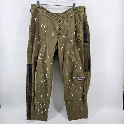 Anthropologie Pilcro The Wanderer Pants Paint Splatter Patch Olive Size 16W - Image 1 of 4