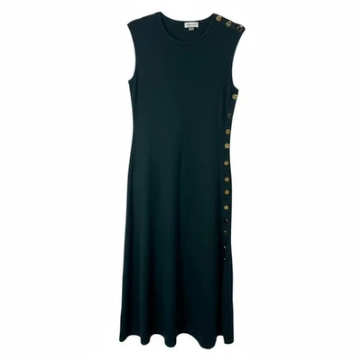 Vestido midi sin mangas Calvin Klein detalle de botones dorado tejido verde para mujer talla S Foto 1 de 4