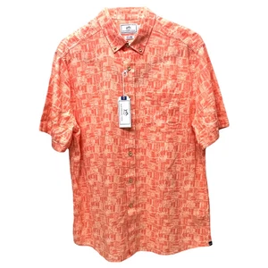 Southern Tide Men’s Medium Happy Hour Nautical Orange Short Sleeve Button Shirt - Picture 1 of 5
