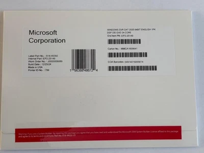 Microsoft Windows Server 2025 Datacenter 24 Core DVD & License Key (NEW &SEALED) - Image 1 of 2