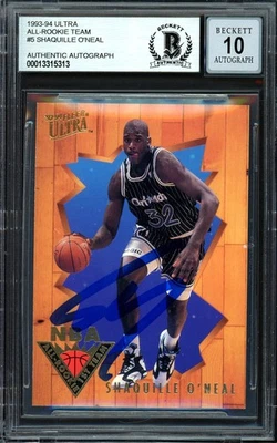 Shaquille Shaq O'Neal Auto 1993-94 Fleer Ultra All RC 5 Magic Auto GM 10 Beckett Foto 1 de 2