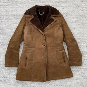 Vintage Langmore Sheepskin Coat Women's UK 14 Brown Genuine English Winter Warm - Picture 1 of 23