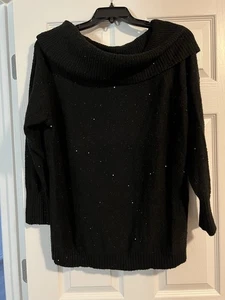 Chicos Size 3 Black Off The Shoulder Sweater With Sequins Throughout  - Picture 1 of 5