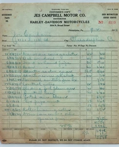 Cardani BILLHEAD Jes Campbell Motor Harley Davidson Motorcycles Phila 9/2 1924 - Picture 1 of 2