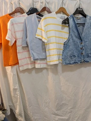 #338 Vtg 90s Y2K Crop  Tops  4 With A Acid Wash Vest - Image 1 of 4