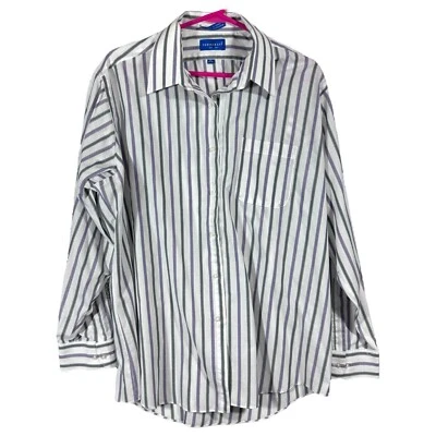 Camisa informal con cuello abotonado Towncraft para hombre blanca púrpura negra a rayas 17 Foto 1 de 4