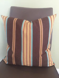 Decorative Pillow Cover Strips Patterns Brown Yellow Red, Blue - Picture 1 of 7