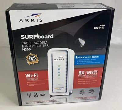 Brand New Arris SURF board SGB6400 DOCSIS 3.0 Cable Modem N300 w/Wires Included - Image 1 of 4