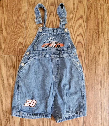 VIntage Nascar Tony Stewart 20 Kids Denim Bibs Overalls Shorts Chase 24 mos 2T Cover