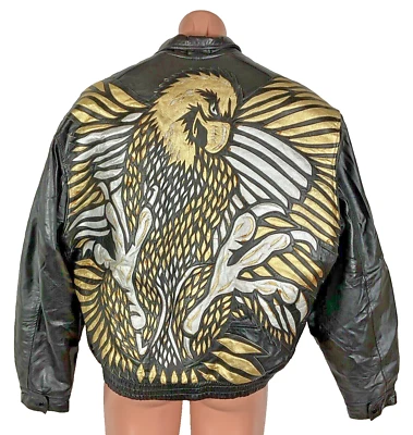 Montana Street Wear EAGLE ALL OVER PERSONALIZADO DORADO Chaqueta de Cuero Bombardero Motocicleta Foto 1 de 4