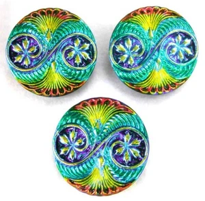 3 Unique Czech Glass Buttons #P446 - 32 mm or 1-1/4" - Hand Painted - WOW!!! - Picture 1 of 2