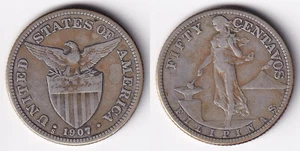 1907-S - 50 Centavos United States of America Philippine Silver Coin #A23 - Picture 1 of 4