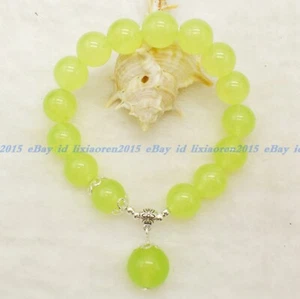 Natural 8/10/12mm Green Peridot Round Gemstone Beads Pendant Bracelet 7.5" AAA - Picture 1 of 10
