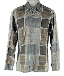 Daniel Schagen Sz L Brown Blue Gray Plaid 100% Swiss Cotton Button Down Shirt - Picture 1 of 4