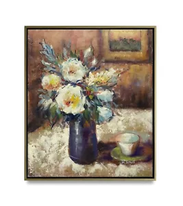 Hungryartist - Originalgemälde von Stillleben Blumen auf Leinwand 20x24 gerahmt - Bild 1 von 6