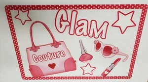 Set of 4 VINYL SEMI CLEAR PLACEMATS 12" x 18", GLAM LADIES, MAKE-UP ACCESSORIES - Picture 1 of 9