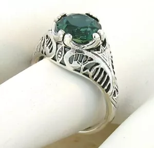 DECO VINTAGE STYLE 925 STERLING SILVER 2 CARAT SIMULATED EMERALD RING #673 - Picture 1 of 4