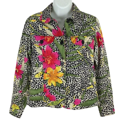 Studio Works womens size PS floral multicolor collared 100% cotton beaded blazer - Image 1 of 4