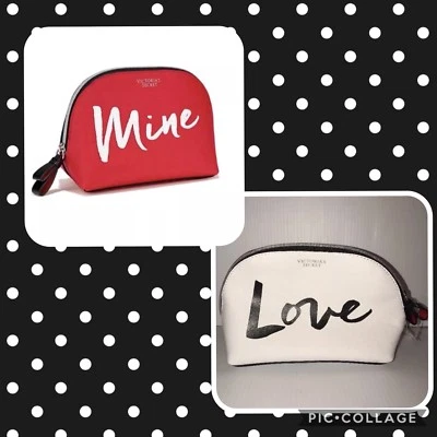 NUEVO CON ETIQUETAS BOLSA DE COSMÉTICOS VICTORIA'S SECRET BOLSA DE MAQUILLAJE ESTUCHE "AMOR" BLANCO "MÍO" ROJO Foto 1 de 4