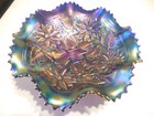 Northwood Carnival RARE Electric Blue  Poinsettia and Lattice Ruffled Bowl! WOW!