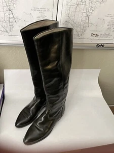 Charles David Riding Boots BLACK S-6-B Leather Pull On Made In Italy - Picture 1 of 6