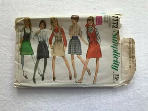 Vintage 1968 Simplicity Pattern 7772 Vest Skirt Blouse Jr. Petite Size 5jp Bust  - Picture 1 of 2