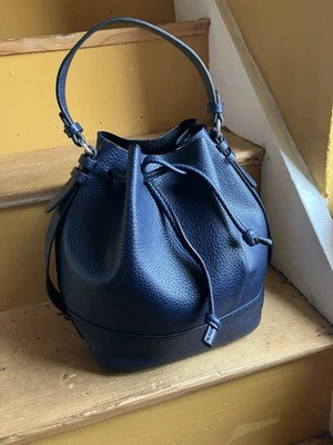 Zara Navy Blue Faux Leather Bucket Drawstring Bag  - Image 1 of 4