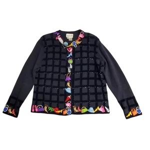 Cárdigan Suéter Vintage Just B Moda L Negro Con Cuentas Adornado Novedad - Imagen 1 de 19