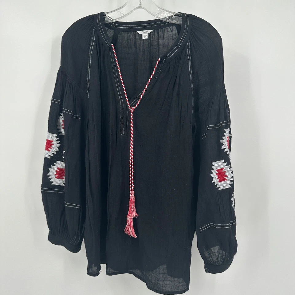 Top campesino bordado boho Guess para mujer talla M túnica negra festival artesanal Foto 1 de 4