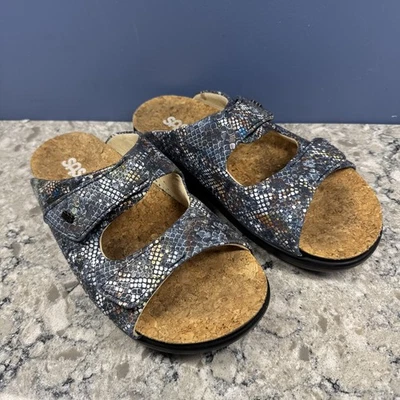 SAS Woman Cozy Leather Multi Snake Navy Tri Pad Comfort Adjust Sandals Size 8 - Image 1 of 4