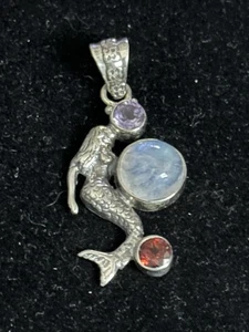 Mermaid 925 Sterling Silver Pendant rainbow moonstone amethyst garnet Gemstones - Picture 1 of 9