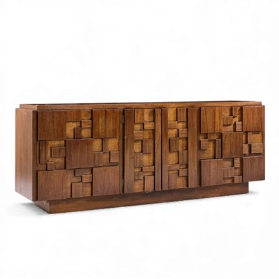 Cómoda Lane Staccato Mid Century Brutalist Nogal Lowboy Foto 1 de 4