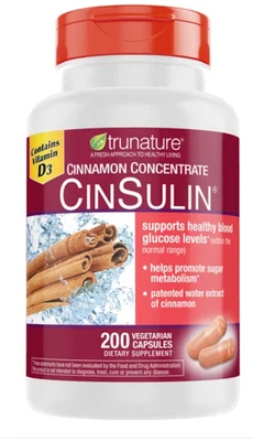 Trunature CinSulin 500 mg canela 200 cápsulas vegetariano sin gluten caducidad 12/2027 Foto 1 de 3