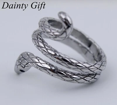 Hip Hop Women Girl Titanium Stainless Steel Silver Wrap Snake Animal Ring Size 7 - Image 1 of 4