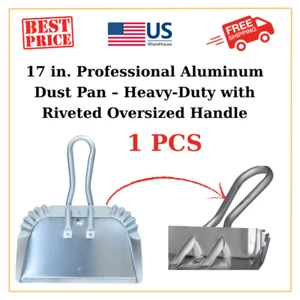 17 in. Professional Aluminum Dust Pan – Heavy-Duty with Riveted Oversized Handle - Picture 1 of 5
