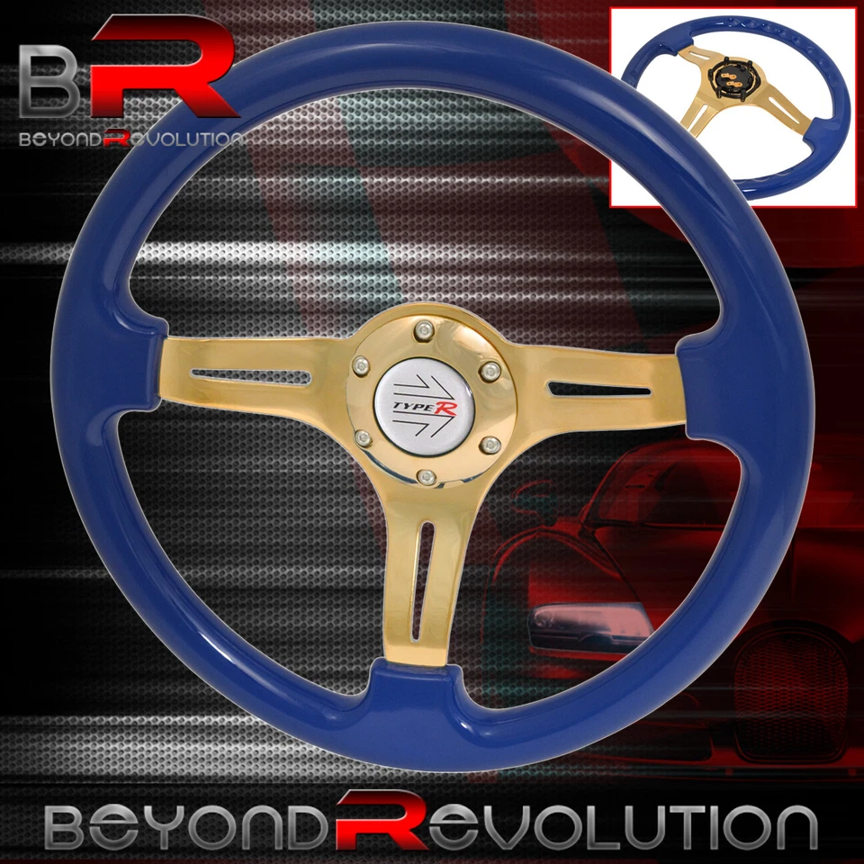 Typer Steering Wheel Blue Gold Center Streak 6 Bolt Hole 350mm Deep Dish - Изображение 1 из 1