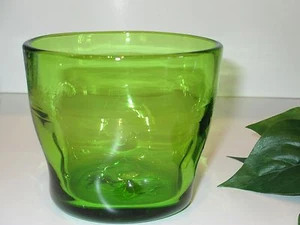 vintage GREEN DIMPLED Green ART GLASS VASE PLANTER BOWL Ice Bucket PONTIL - Picture 1 of 6
