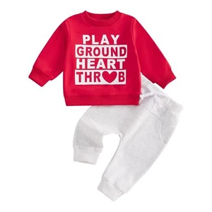 Baby Boy Valentine's Day Outfit Letter Print Crewneck Sweatshirt Elastic Pant... - Picture 1 of 7
