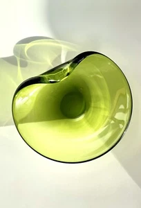 Vintage Danish Per Lütken Holmegaard Art Glass Dish Green Curl Signed & Numbered - Picture 1 of 17