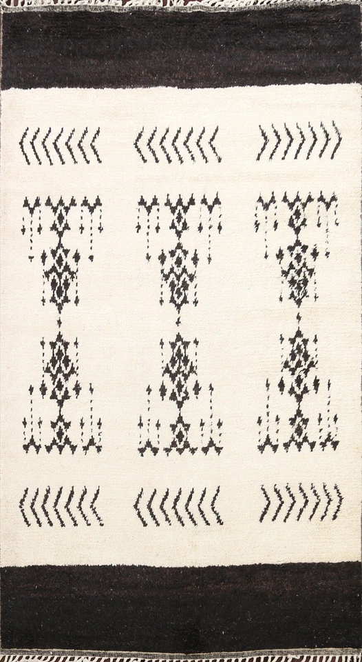 Geometric Ivory Moroccan Berber Oriental Area Rug Vegetable Dye Hand-Knotted 5x8 - Image 1 of 4