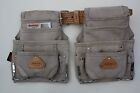 2 - 10 pocket carpenter nail & tool bag w/ leather belt construction pouch grey