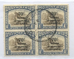 Kenya, Uganda and Tanganyika KGVI 1941 overprinted 70 cents used block of 4 - Picture 1 of 1
