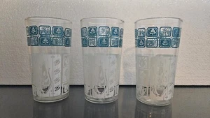 3 MCM Anchor Hocking Drinking Glasses Clear W White And Teal Paint Tea/coffe Pot - Picture 1 of 13