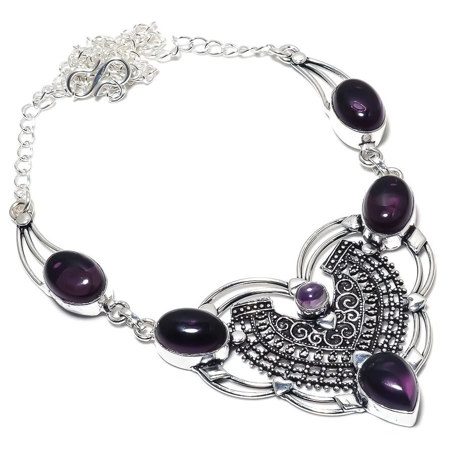 Purple Amethyst Gemstone Handmade 925 Sterling Silver Jewelry  Necklaces Sz 18" - Image 1 of 1