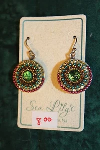 costume jewelry earrings colorful faux gems and jewels, blues,greens,reds,whites - Picture 1 of 9