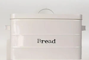 Farmhouse Metal Bread Box with Cover - Beige Enamel Food Storage Canister- NEW - Picture 1 of 7